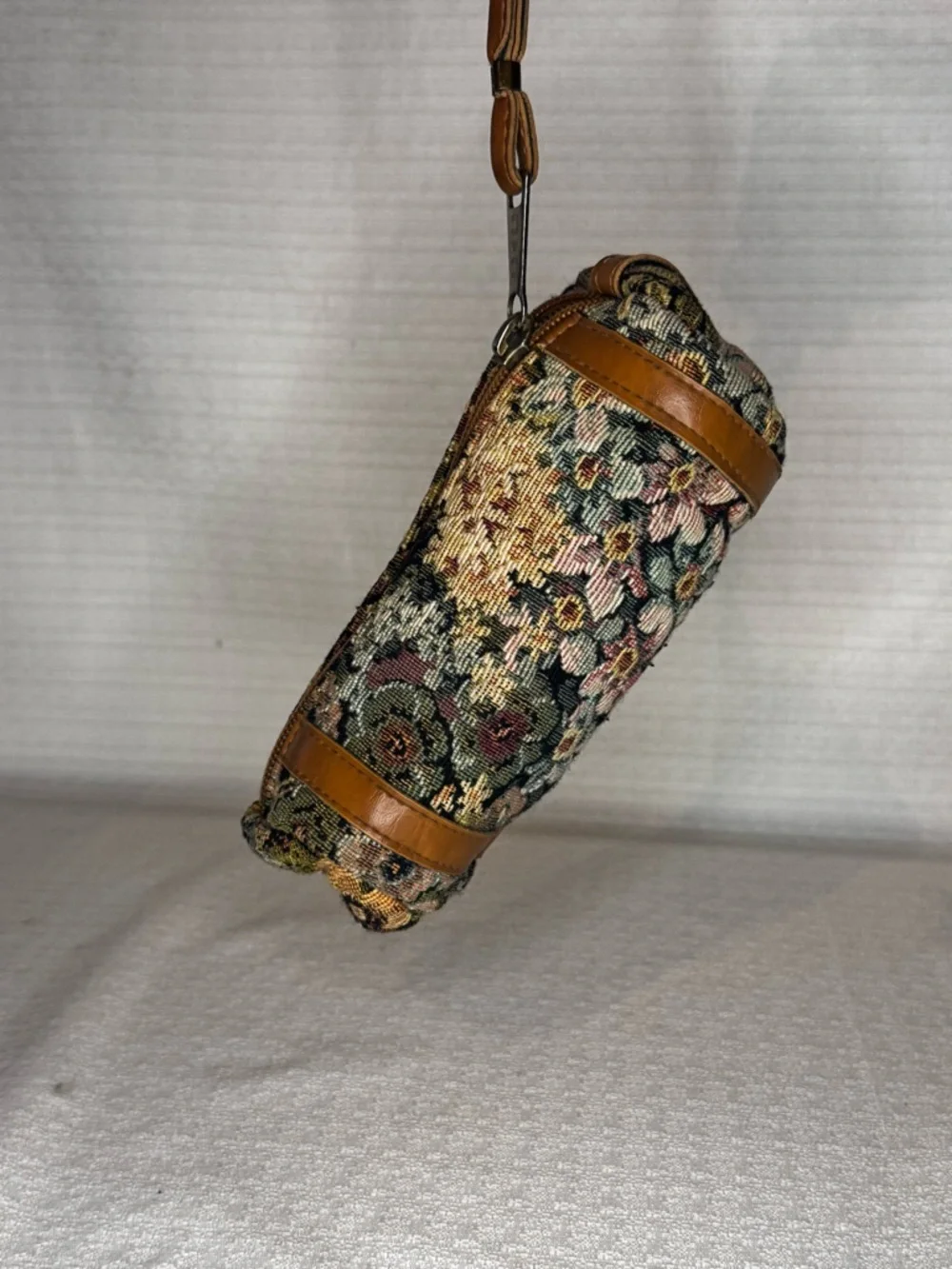 C&C California Floral Needlepoint Cylinder Cosmetic Case - Brown, Green, Black